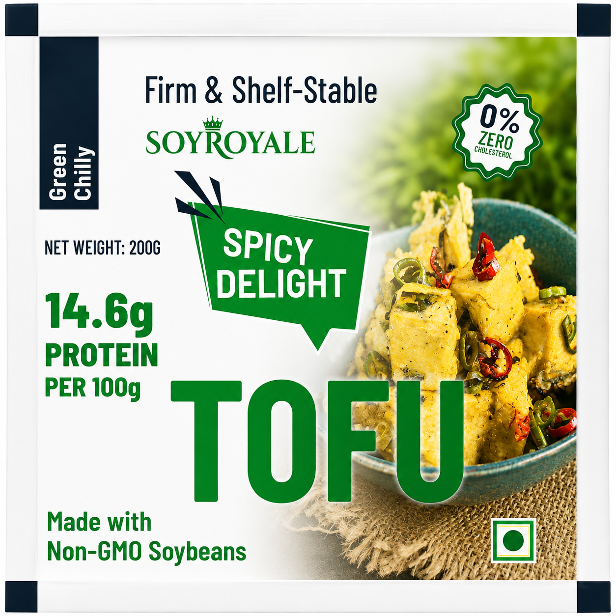 SoyRoyale Green Chilly Tofu – High Protein Vegan Tofu | Green Chilli Flavor (200g)