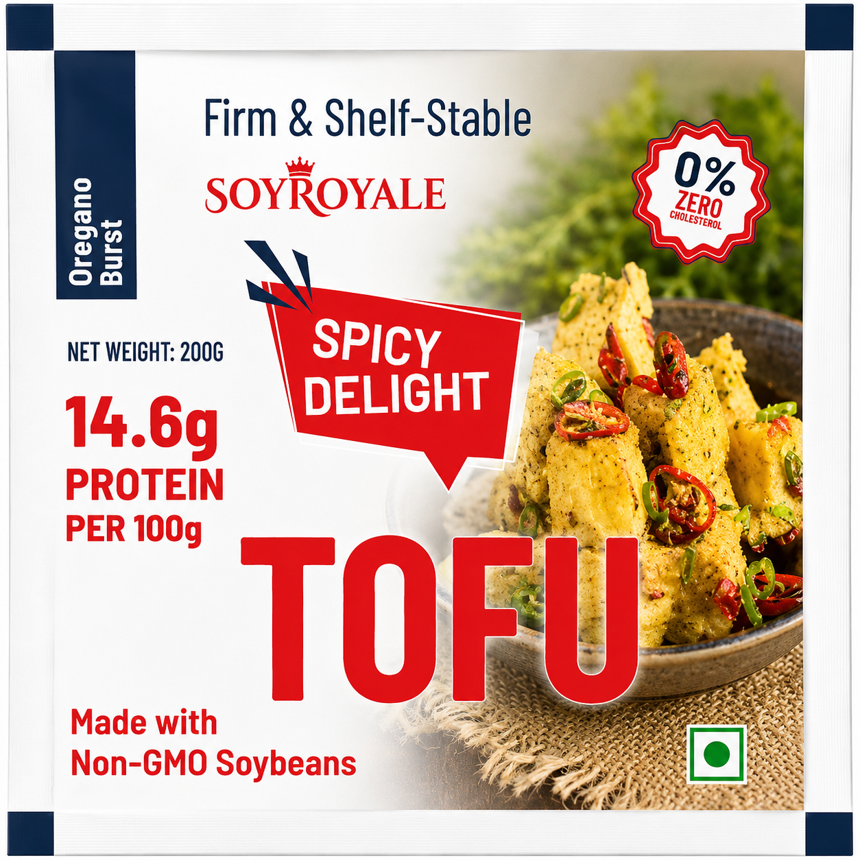 SoyRoyale Oregano Burst Tofu – High Protein Vegan Tofu | Oregano Herb Flavor (200g)